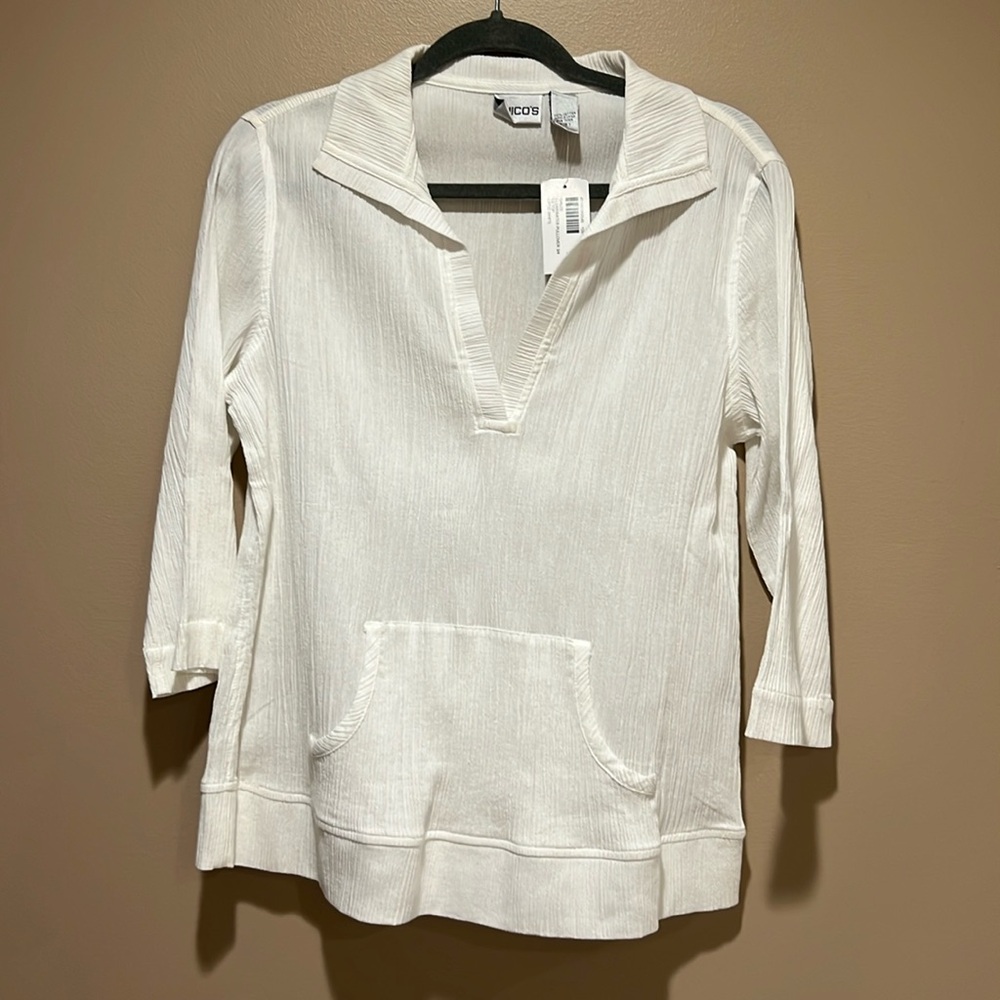 Chico’s Gauze Clearwater pullover 3/4 LS top Optic White